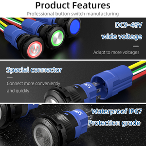 מתג לחצן לחיצה זמני SPDT עמיד למים עם תאורת RGB בקוטר 22 מ\\\"מ, דרגת הגנה IP67, 10A, ללוח בקרה - Product Image 2