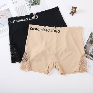 Shorty Boxer Femme Personnalisé en Soie Glacée Sans Couture avec Bordure en Dentelle, Anti-Transparence, Extensible, Couleur Unie <span class=keywords><strong>et</strong></span> Lisse - Product Image 1