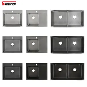 SANIPRO kualitas tinggi harga rendah SUS304 SS316 buatan tangan persegi panjang mangkuk ganda tunggal Undermount wastafel dapur baja tahan karat