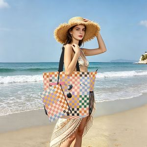 Bolsa de Mano para Mujer con Diseño a Cuadros Coloridos, Cierre de Cremallera, Diseño Moderno, Bolsa de Compras para Todas las Temporadas - Product Image 6