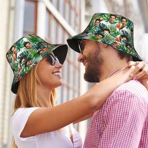Chapeau Bob Personnalisé à Motifs Feuilles Tropicales Hawaïennes pour Hommes et Femmes, Fond Blanc, Casquette de Pêcheur à Dessin Animé, Visage Imprimé Personnalisé - Product Image 6