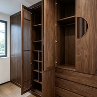 Armoire Zen Orientale Moderne, Meuble de Chambre de Luxe en Noyer, Conception Sur Mesure de Plancher à Plafond pour Toute la Maison