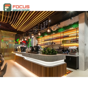 Luxury Cafe Service Counter Black Walnut Finish Syrup Bottle Display Area Storefront Service Counter - Product Image 5