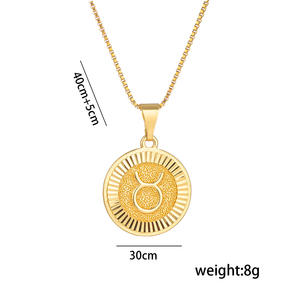 Kalung tanda zodiak wanita, Perhiasan mode baja tahan karat pereda koin Romawi Kuno 12 kalung liontin zodiak - Product Image 3