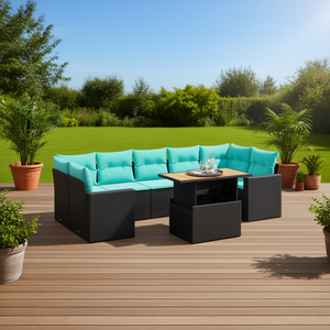 Ensemble de canapés de patio en polyrotin noir avec coussins, mobilier d'extérieur pour 8 personnes, style contemporain, design moderne - Product Image 2