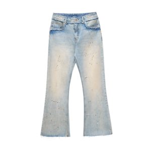 Fabricant de pantalons personnalisé délavé imprimé bleu surdimensionné cloche bas <span class=keywords><strong>Bootcut</strong></span> en détresse Vintage Denim pantalon évasé Jeans hommes - Product Image 5