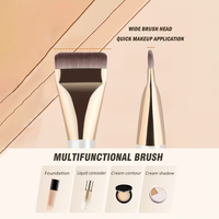 Pinceau de maquillage plat à manche en bois, pinceau vegan fin et large pour fond de teint liquide, logo personnalisé pour la vente en gros de produits de beauté