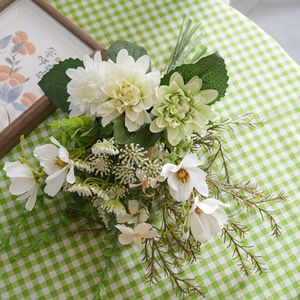 Ramo de Dalias Artificiales Wanyi, Flores Mixtas de Plástico y Tela Tejida, Decoración de Boda Estilo Ins, Planta Verde Transfronteriza - Product Image 2