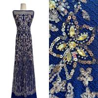 Tissu en dentelle de haute couture de luxe 2026 avec strass thermocollants et maille de cristal scintillante pour robe de soirée haute couture