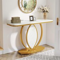 Table basse moderne portable en bois avec plateau en faux marbre et structure géométrique en métal pour salon, appartement, maison