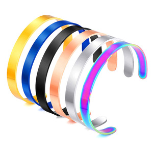 Open Titanium Steel <b>Men's</b> <b>Bangle</b> Smooth C Shaped Bracelet Engravable Colorfast Jewelry Gift For <b>Men</b> - Product Image 5
