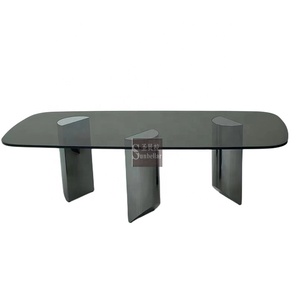 High Quality Modern Design 6 Chairs <strong>Dining</strong> <strong>Table</strong> Stainless Steel and Glass Set <strong>Dining</strong> Room Glass Top <strong>Dining</strong> <strong>Table</strong> Garden <strong>Table</strong> - Product Image 1