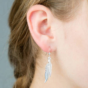 Pendientes de Aro de Plata de Ley 925 al Estilo Americano, Pendientes Largos con Plumas Grandes para Mujer - Product Image 2