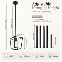 Lampe suspendue industrielle moderne noire en forme de cage géométrique avec abat-jour intérieur en verre transparent, réglable, pour éclairage décoratif en gros