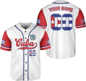 Maillot de baseball personnalisé avec broderie de logo, maillot du drapeau de Cuba, maillot cubain pour hommes et femmes, t-shirt avec drapeau de Cuba et des États-Unis - Product Image 4