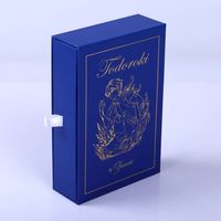 Boîte d'emballage de bijoux en papier bleu avec logo doré personnalisé, insert en velours pour petites boucles d'oreilles, bagues, épingles en émail, rangement de cadeaux