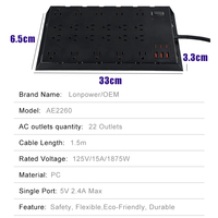 22 outlet 15A papan ekstensi daya industri dengan Strip daya soket Multi steker listrik Amerika