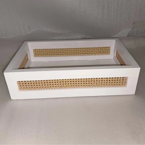 Wood Jewelry Box 23 Inches <b>Storage</b> Organizer <b>With</b> Rattan Lattice Design For Bedroom <b>Dressing</b> <b>Table</b> European American Style - Product Image 1