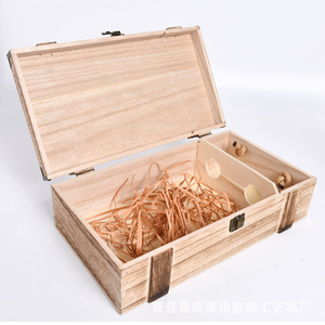 Caja de regalo de madera para vino, doble botella, madera de pino, hecha a mano, diseño rectangular de castillo, para empaque de vino - Product Image 3