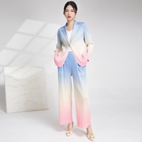Miyake série costume dernière conception ensemble deux pièces bureau dames mode costume dégradé couleur Style décontracté deux pièces costumes