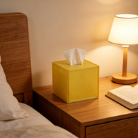 Boîte à mouchoirs carrée translucide givrée jaune, style minimaliste, support de serviettes en cube, moderne, étanche, durable, pour décoration de bureau