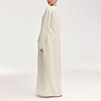 Robe Abaya Musulmane Femme 100% Lin Naturel Personnalisée, Couleur Unie Modeste Longueur Complète, Abaya Dubai Islamique en Lin à Boutons