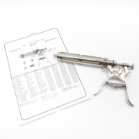Pistol injektor vaksin hewan hewan ternak, pegangan Pistol dokter hewan peliharaan Pistol bergulir kaca barel Luer kunci 50ml jarum suntik dosis