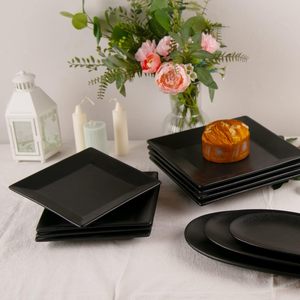 Ensemble d'assiettes carrées en céramique <span class=keywords><strong>noire</strong></span> de 10 pouces Grandes assiettes de service en <span class=keywords><strong>porcelaine</strong></span> pour Steak Pâtes Pizza - Product Image 4