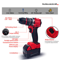 Perceuse à percussion sans fil 20V rouge avec batterie au lithium, grand chargeur, moteur sans balais, mandrin métallique et 3 fonctions