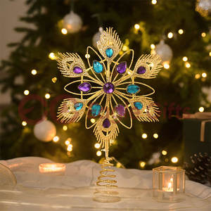 ชุดนกยูงสุดหรูแบบพิเศษเครื่องประดับต้นคริสต์มาสและท็อปเปอร์โลหะแวววาวท็อปเปอร์ต้นคริสต์มาสพร้อมไฟ LED - Product Image 6