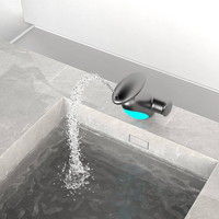 Robinet de lavabo moderne de luxe en laiton avec capteur tactile sans contact pour salle de bain, robinet de lavabo gris canon avec LED, robinet de toilette