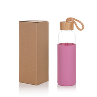 Bouteille d'eau en verre borosilicate à paroi simple, écologique, classique, personnalisée, 16 oz (550 ml), avec bouchon à vis et manchon en bambou