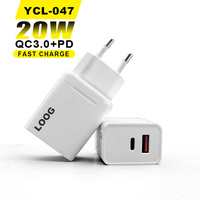 Cargador Rápido de 20W con Enchufe Europeo, 2 Puertos Duales Tipo-C/USB-A, PD3.0, QC3.0, Carcasa de PC Resistente al Fuego, Protección Múltiple, Portátil