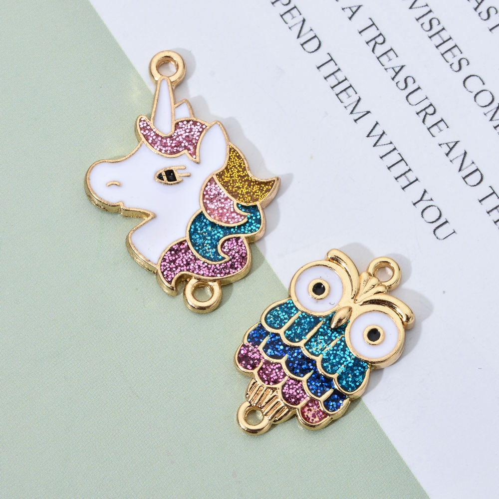 Cute Mix Flash pink Owl Unicorn Horse Drop Oil Alloy Charms Connectors for  Earring Necklace Jewelry Making