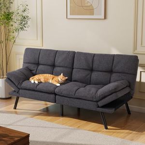 Futon Fabric Sofa Bed Convertible <strong>Grey</strong> Couch Bed Futon Sets Folding Modern Sleeper Sofa Gray <strong>Loveseat</strong> for Apartment Small Space - Product Image 1