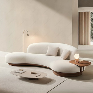 Modern Wabi-Sabi Fabric <strong>Sofa</strong> Set Walnut Solid <strong>Wood</strong> <strong>Frame</strong> Minimalist Japanese Style Sectional <strong>Sofa</strong> for Luxury Living Room Villa - Product Image 5