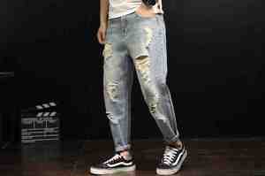 Jeans Men Summer New <strong>Old</strong> Hole Harem <strong>Pants</strong> Japanese Nine Points <strong>Pants</strong> Loose Large Size Harlan Brand - Product Image 6