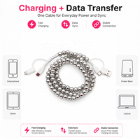Câble de charge rapide USB Type C multi-connecteurs style bijoux perlés argentés créatifs pour iPhone iPad – Cordon de charge – Cadeau