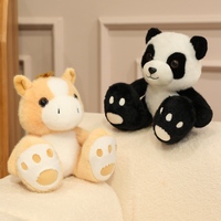 Peluche d'animaux sauvages assis : Panda, Husky, Lapin, Raton laveur, Hippopotame, Éléphant, Cheval – Poupée en peluche douce, animaux du zoo pour enfants, cadeau de fête