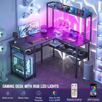 Escritorio de Computadora en Forma de L Convertible con Luz LED, Construcción de MDF y Metal, para Oficina en Casa, Juegos, Estantes de Almacenamiento Portátiles, Fácil de Transportar