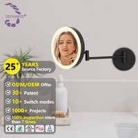 Miroir de salle de bain mural rotatif rétractable noir mat minimaliste avec grossissement 10X pour villas et hôtels