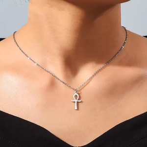 Ankh 십자가 이집트 부적 목걸이 스테인레스 스틸 생명의 열쇠 상징 십자가 펜던트 목걸이 여성 종교 보석 - Product Image 1