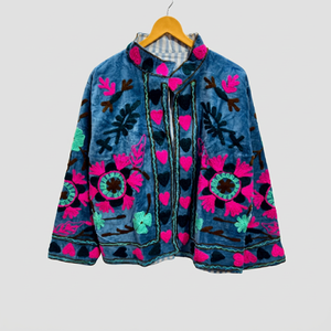 เสื้อแจ็คเก็ตปักลายซูซานีผ้ากำมะหยี่สำหรับผู้หญิง ระบายอากาศได้ดี ลายดอกไม้ งานฝีมือทำมือ เสื้อแจ็คเก็ตผู้หญิง ดีไซน์สวยงาม - Product Image 1