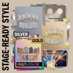 Grilles dentaires Hip Hop Or Platine |   Dents en <span class=keywords><strong>strass</strong></span> serties de diamants |   Cadeau de fiançailles idéal pour les rappeurs - Product Image 4