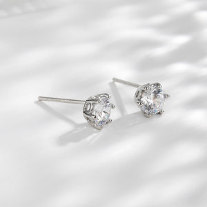 Stud Earrings <b>Round</b> Crystal Claw Setting 925 Silver <b>Posts</b> Simple Elegant Fashion Jewelry For Men And Women - Product Image 4