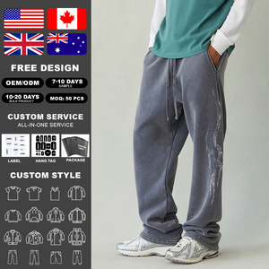 KingSen Wholesale Men Oversized Vintage Washed Heavyweight Cotton Sweatpants Loose Straight Leg <b>Pants</b> Retro Graphic Print - Product Image 2