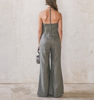 Combinaison de fête pour femmes, col licou, pantalon Long, bretelles Spaghetti, lin, collection