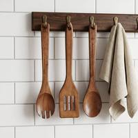 Ensemble d'ustensiles de cuisine en bois pour cuisiner, servir, pâtisser – Spatule, cuillère, fourchette à salade en bois – Outils de cuisine antiadhésifs pour restaurant