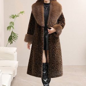 Abrigo largo de piel sintética de visón de leopardo para mujer, estilo lujo, cálido para invierno - Product Image 5