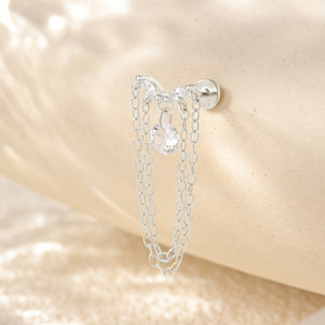 CANNER Fashion Jewelry 925 Sterling Silver Marquise CZ Double <b>Chain</b> Drop Tassel Flat Back Piercing <b>Earrings</b> Women - Product Image 3